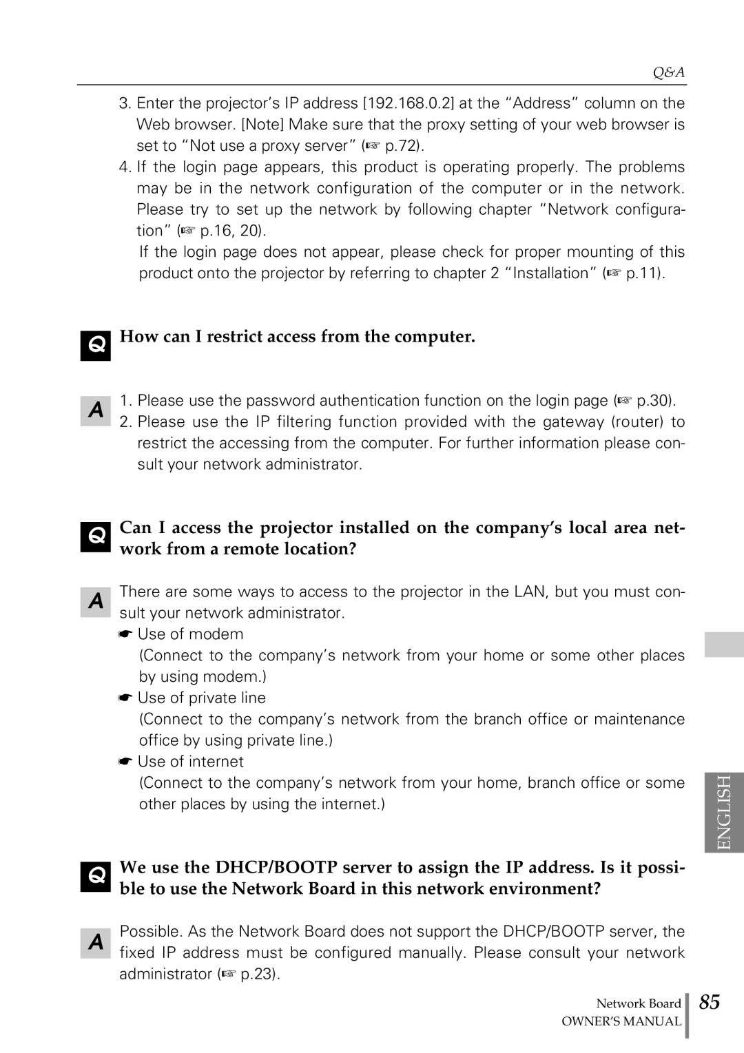 Sanyo POA-MD13NET2 owner manual How can I restrict access from the computer 