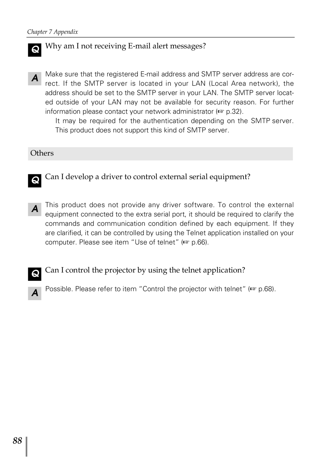 Sanyo POA-MD13NET2 owner manual Why am I not receiving E-mail alert messages? 