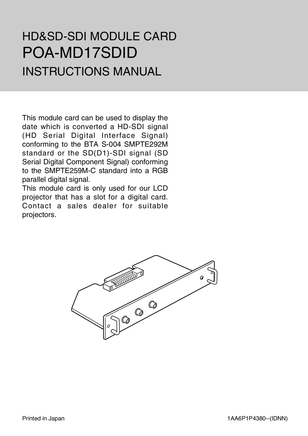 Sanyo POA-MD17SDID manual HD&SD-SDI Module Card 