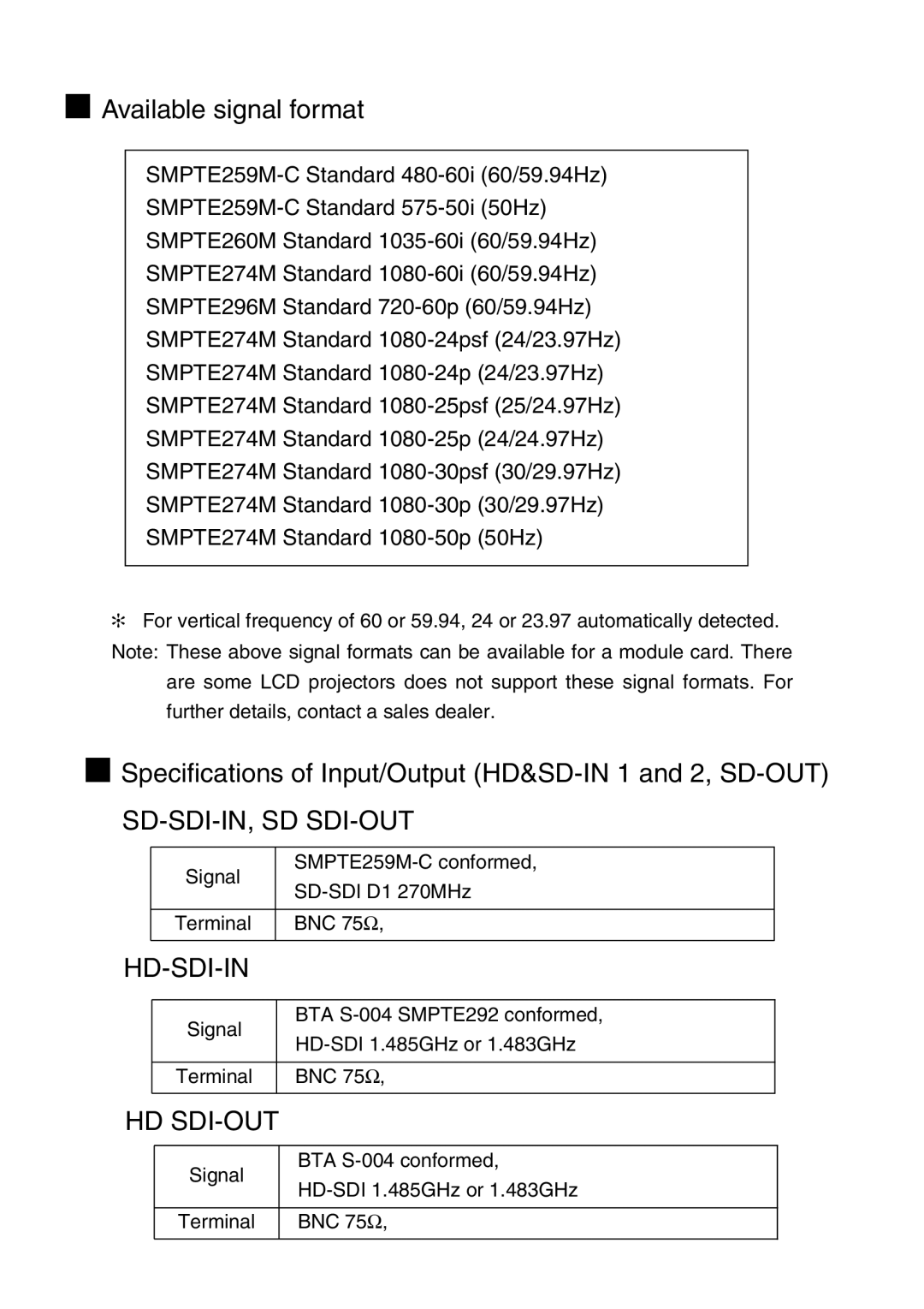 Sanyo POA-MD17SDID manual Available signal format 