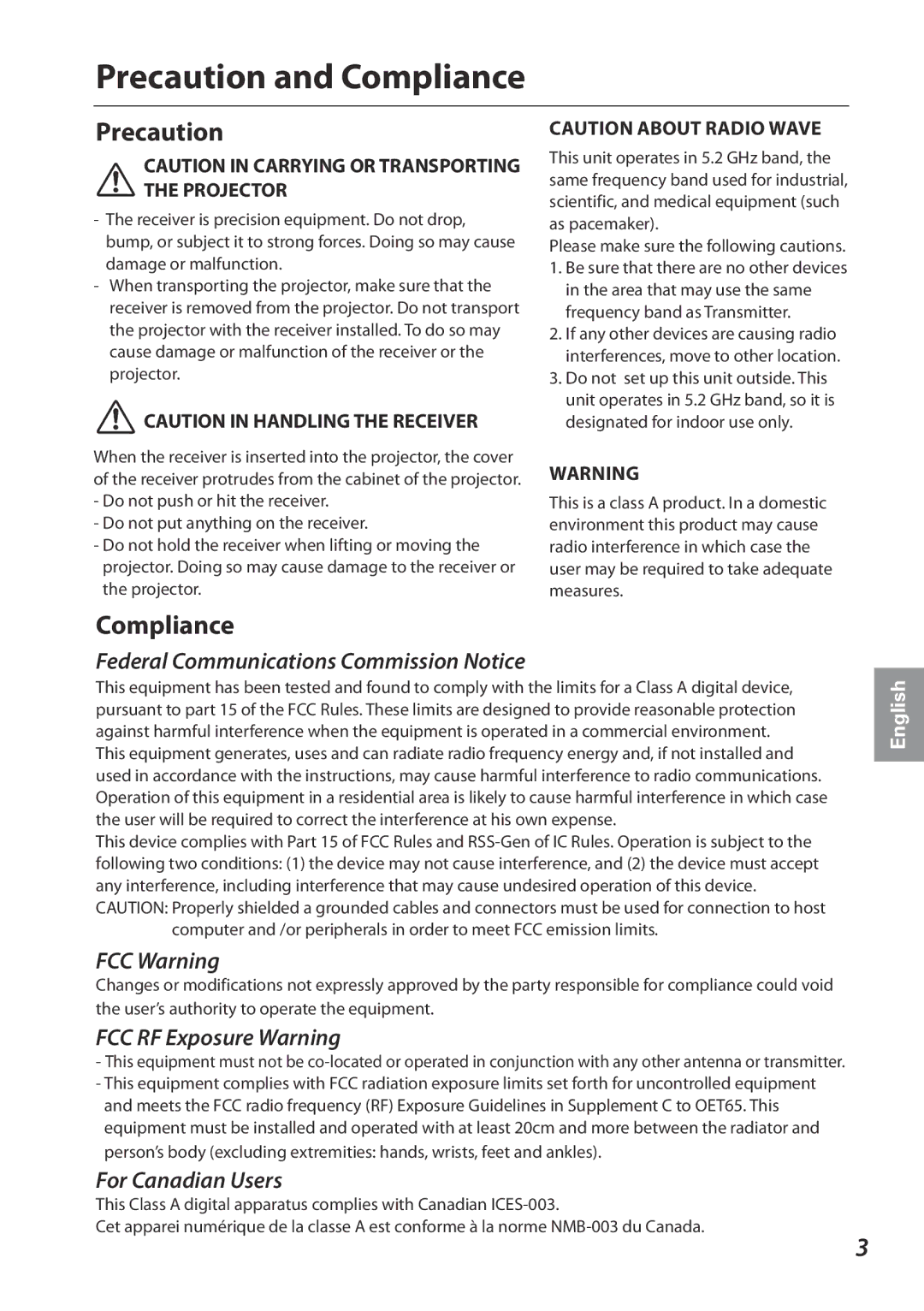 Sanyo POA-MD26HDWL owner manual Precaution and Compliance 