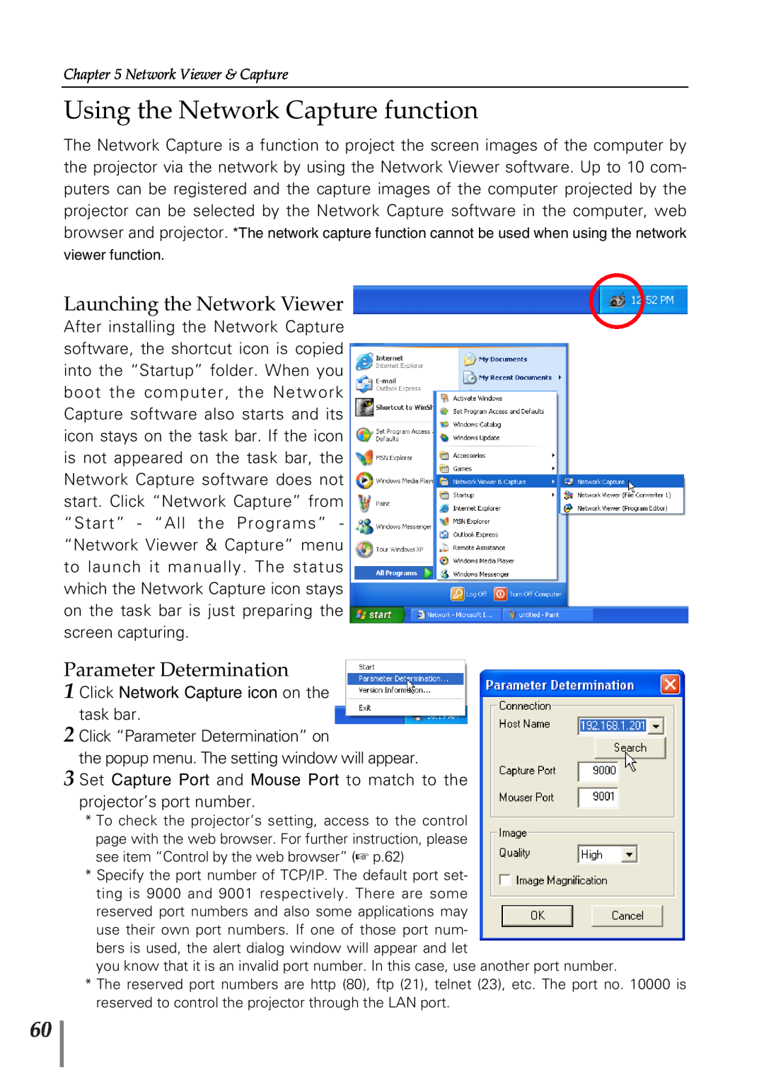 Sanyo POA-PN02 owner manual Using the Network Capture function, Launching the Network Viewer, Parameter Determination 