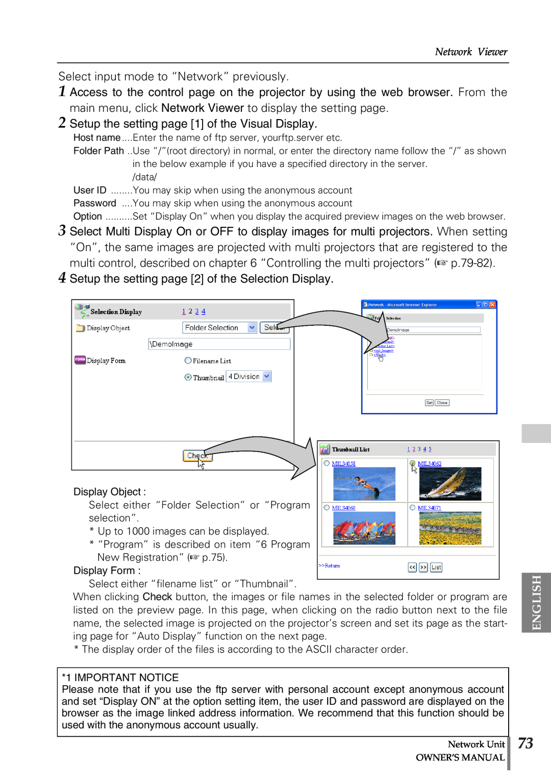 Sanyo POA-PN02 Setup the setting page 2 of the Selection Display, Select input mode to “Network” previously, English 