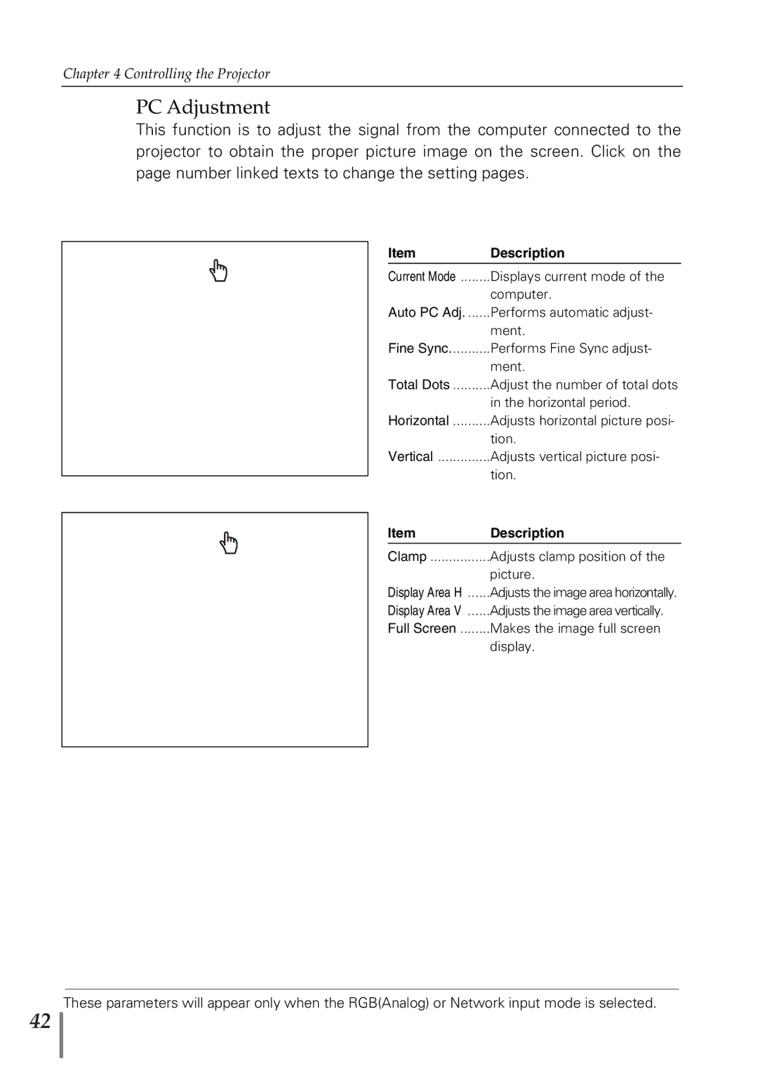 Sanyo POA-PN02 owner manual PC Adjustment, Picture 