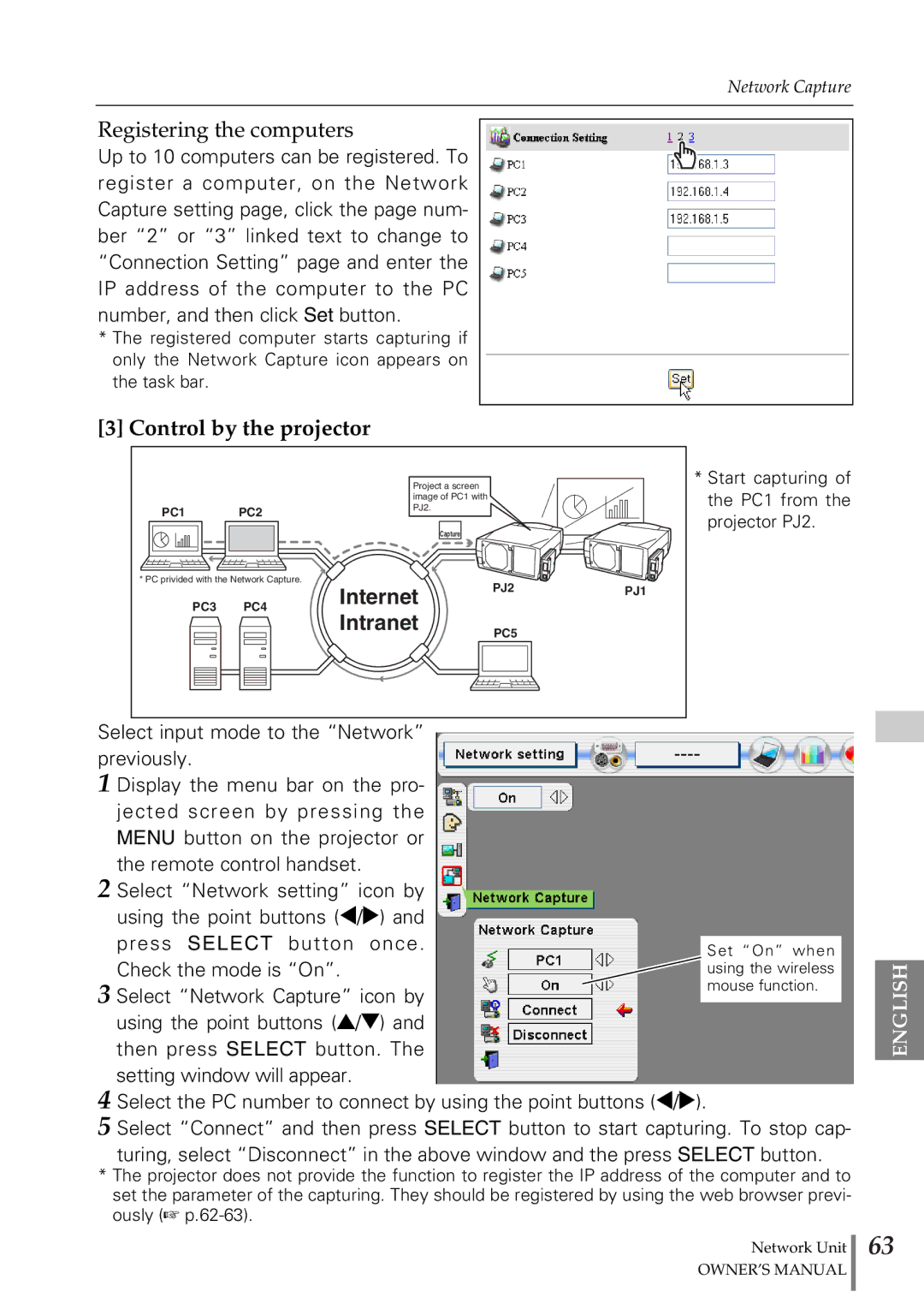 Sanyo POA-PN02 owner manual Registering the computers, Control by the projector 