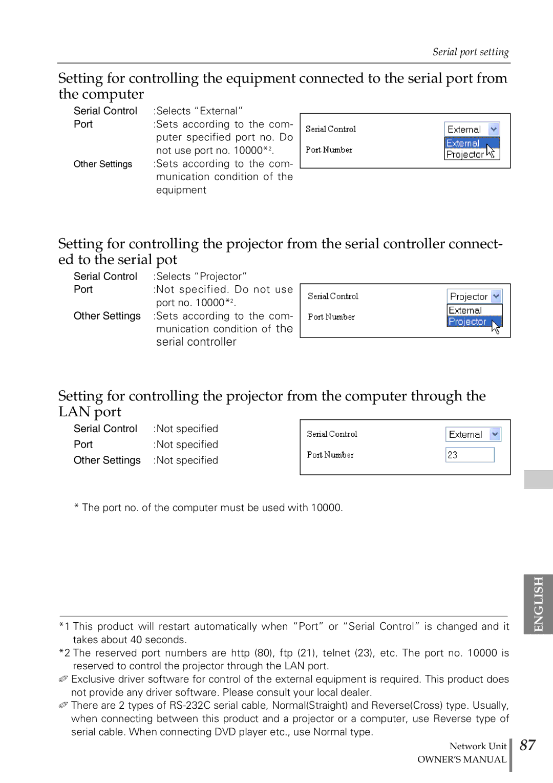 Sanyo POA-PN02 owner manual Serial port setting 