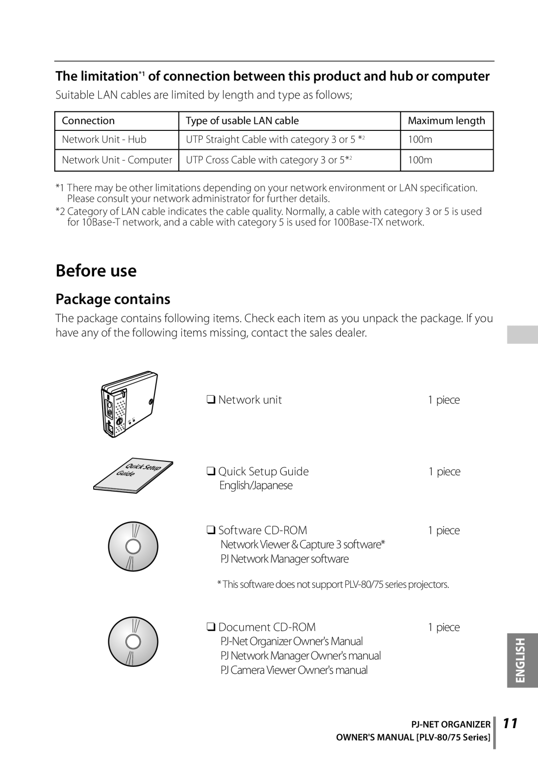 Sanyo POA-PN02C owner manual Before use, Package contains 