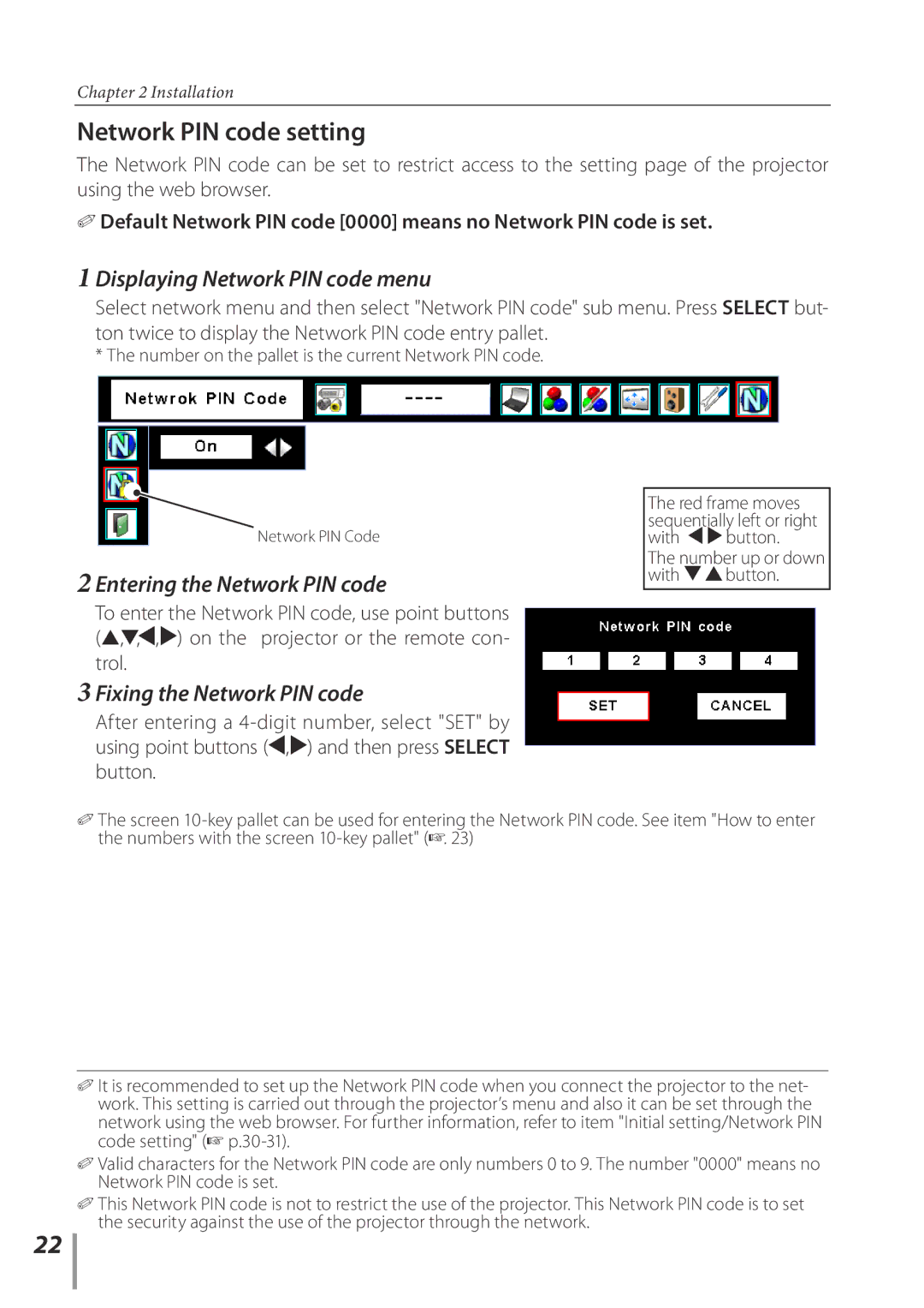 Sanyo POA-PN02C owner manual Network PIN code setting, Displaying Network PIN code menu, Entering the Network PIN code 