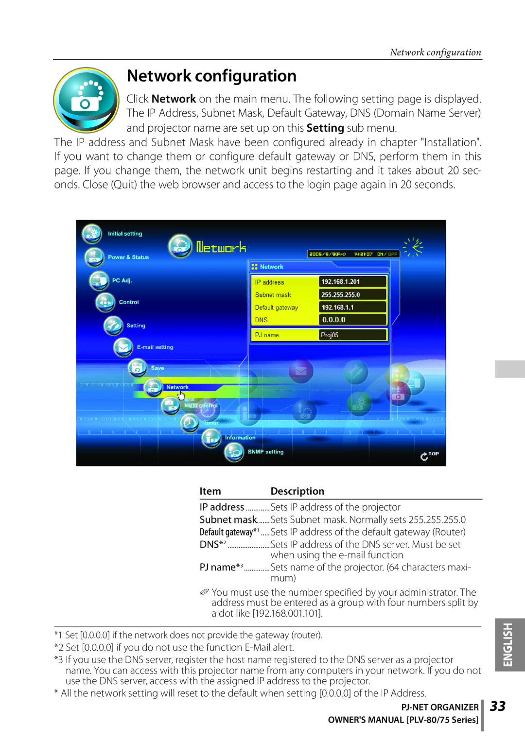 Sanyo POA-PN02C owner manual Network configuration, When using the e-mail function, Mum 