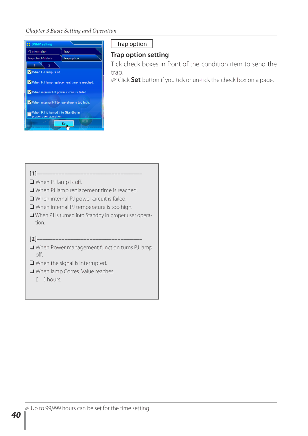 Sanyo POA-PN02C owner manual Trap option setting 