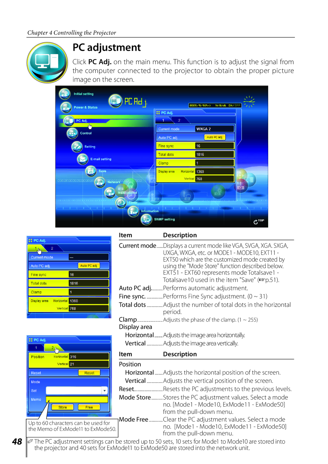 Sanyo POA-PN02C owner manual PC adjustment 