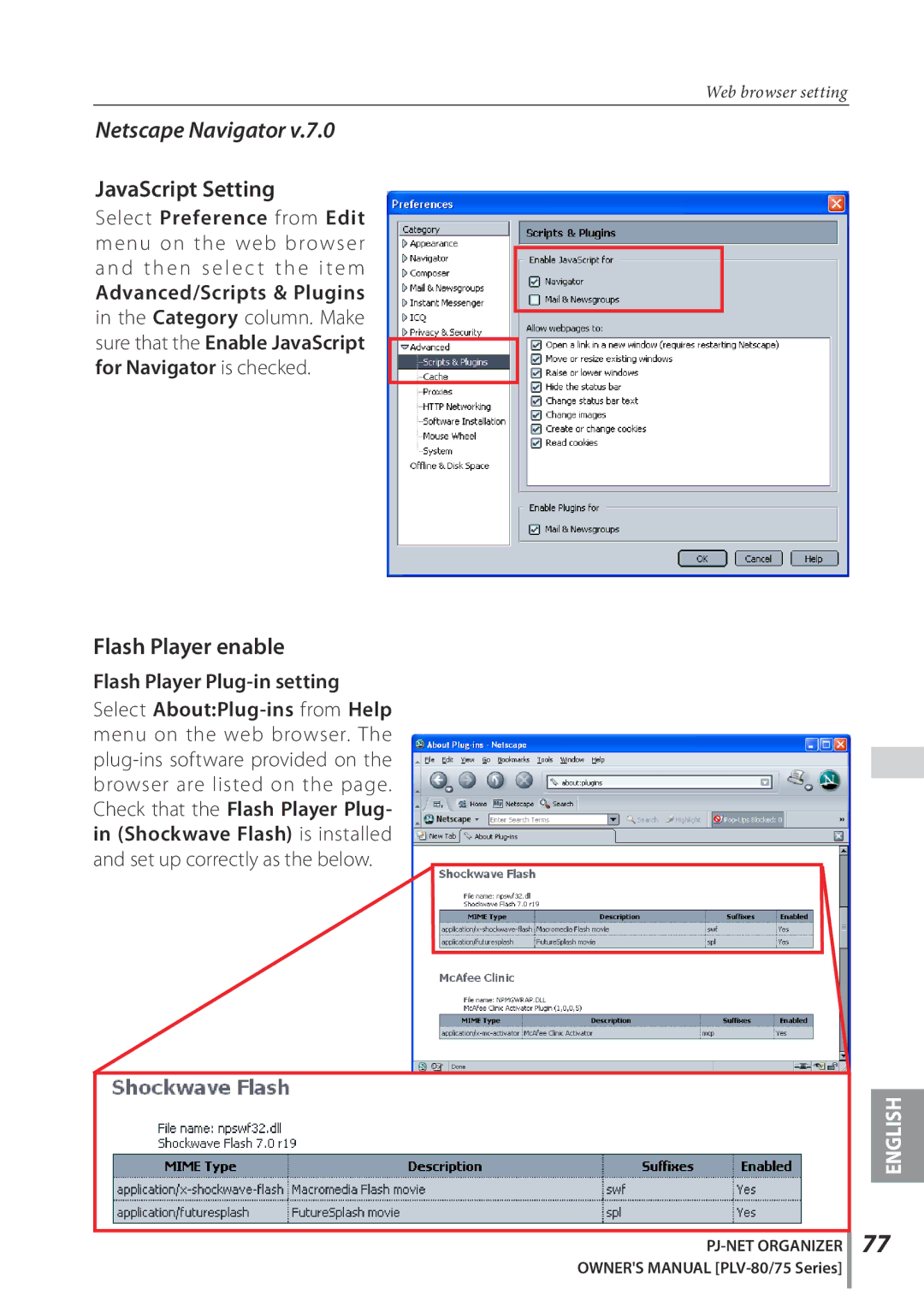 Sanyo POA-PN02C owner manual Netscape Navigator, JavaScript Setting 