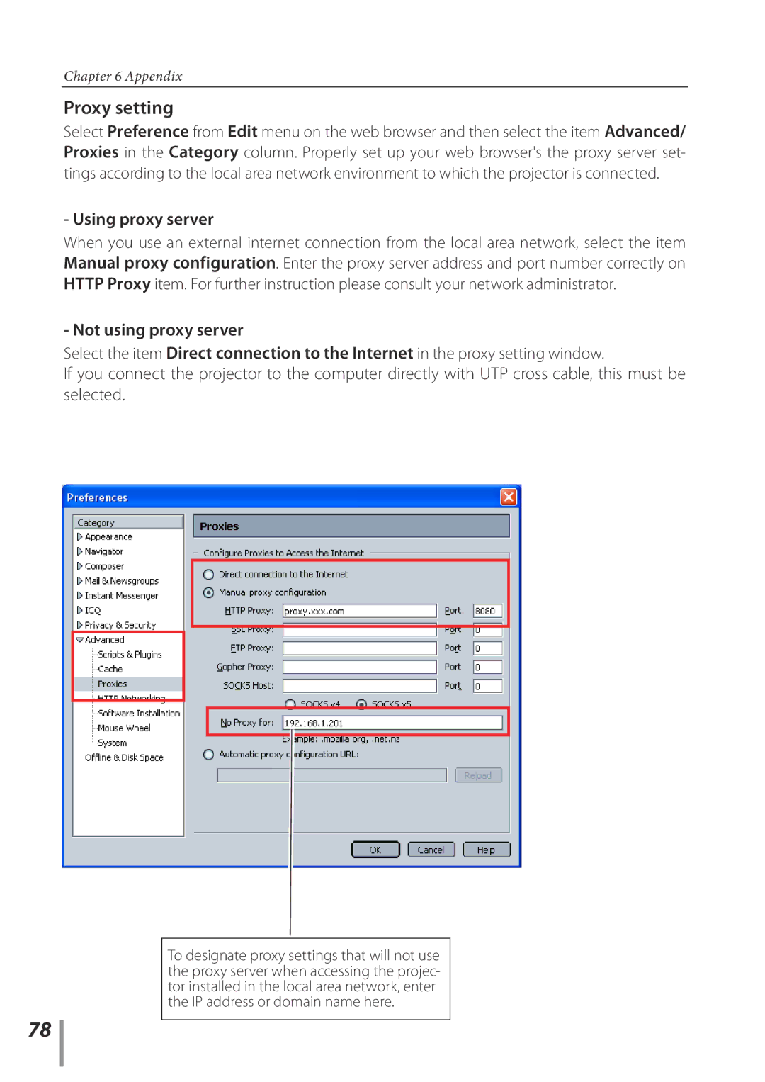 Sanyo POA-PN02C owner manual Proxy setting 