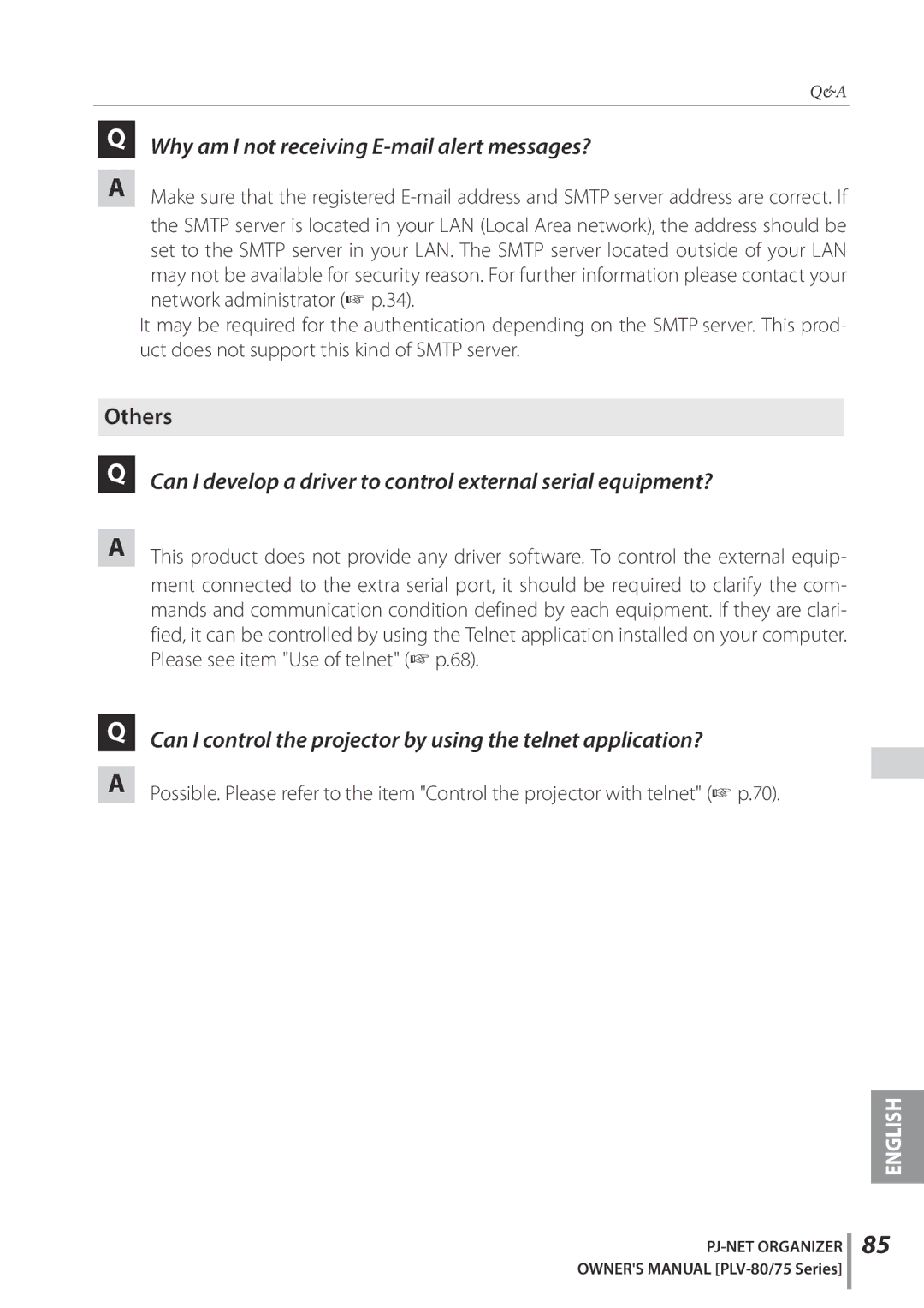 Sanyo POA-PN02C owner manual Why am I not receiving E-mail alert messages? 