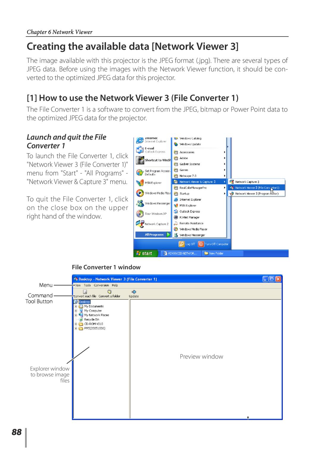 Sanyo POA-PN03C owner manual Creating the available data Network Viewer, How to use the Network Viewer 3 File Converter 