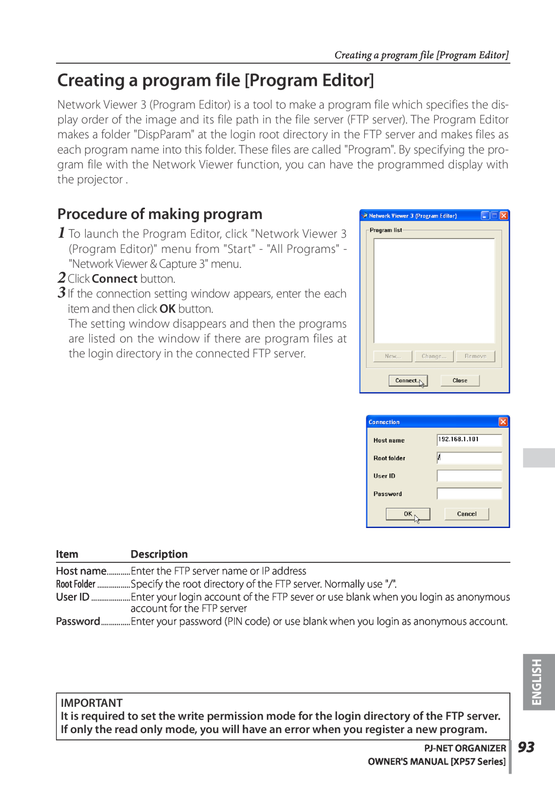 Sanyo POA-PN03C owner manual Creating a program file Program Editor, Procedure of making program, English 