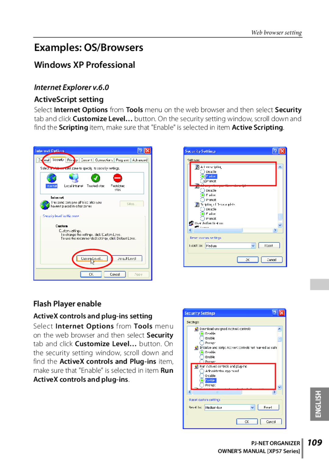 Sanyo POA-PN03C owner manual Examples OS/Browsers, Windows XP Professional, 109, Internet Explorer 