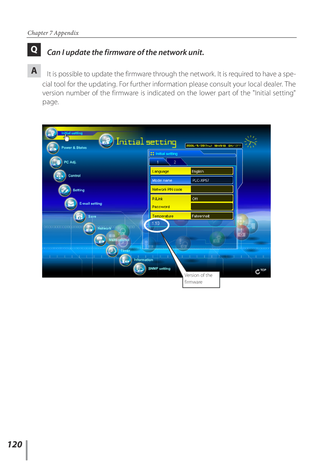 Sanyo POA-PN03C owner manual 120, Can I update the firmware of the network unit 