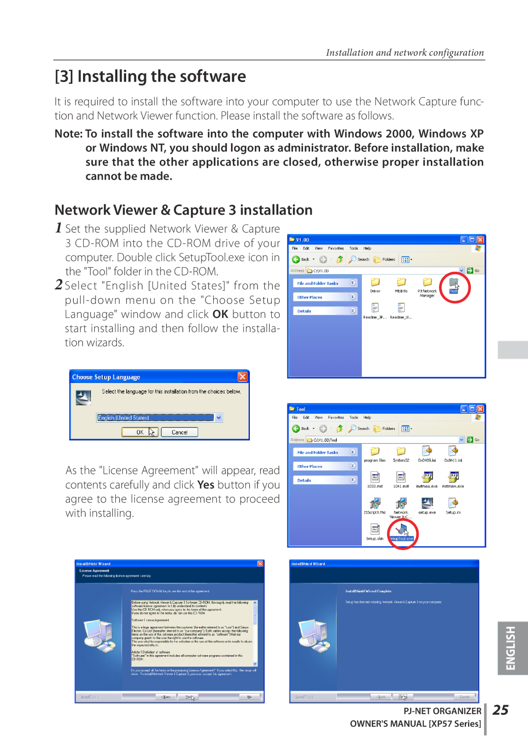 Sanyo POA-PN03C owner manual Installing the software, Network Viewer & Capture 3 installation 