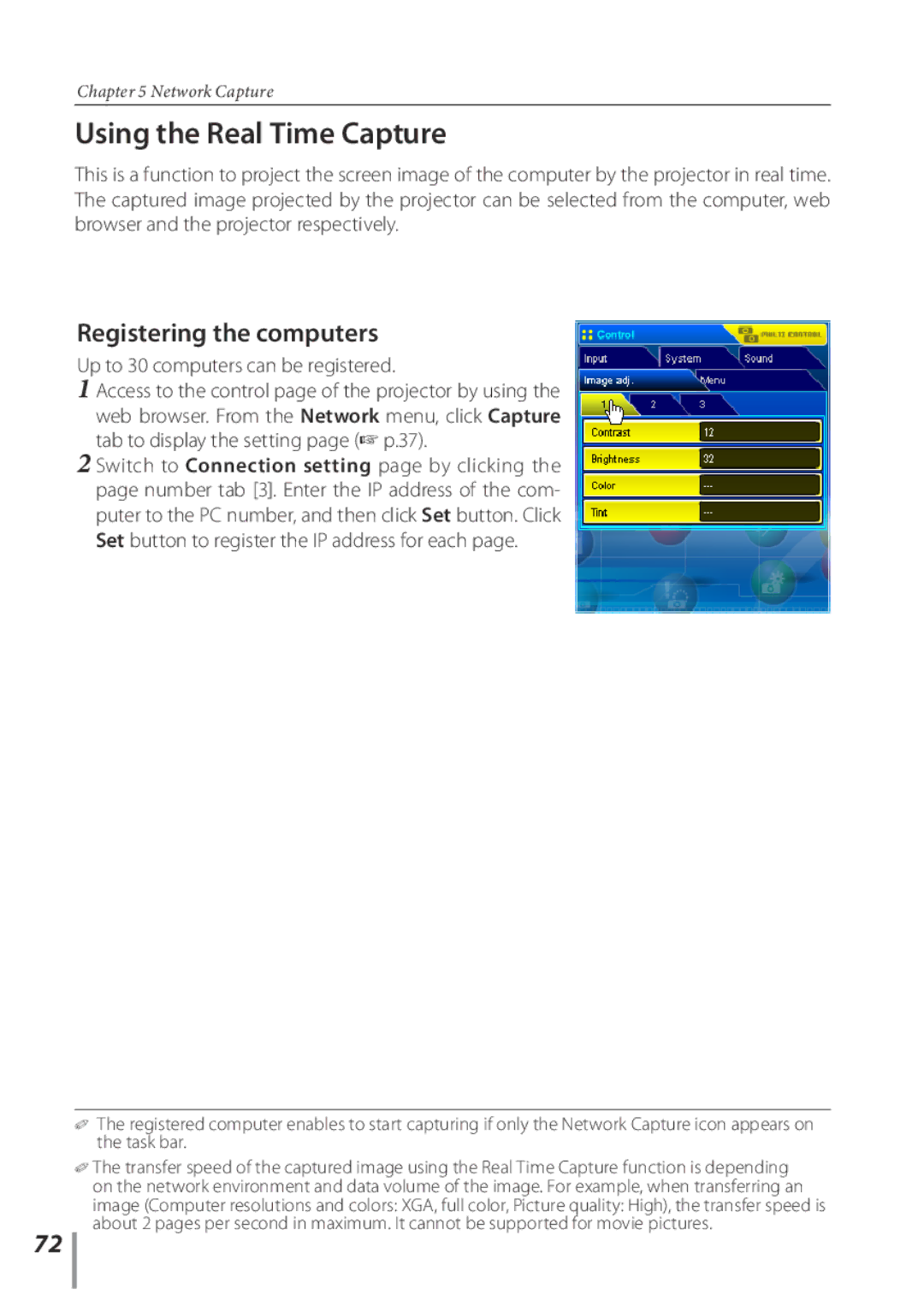 Sanyo POA-PN03C owner manual Using the Real Time Capture, Registering the computers, Up to 30 computers can be registered 