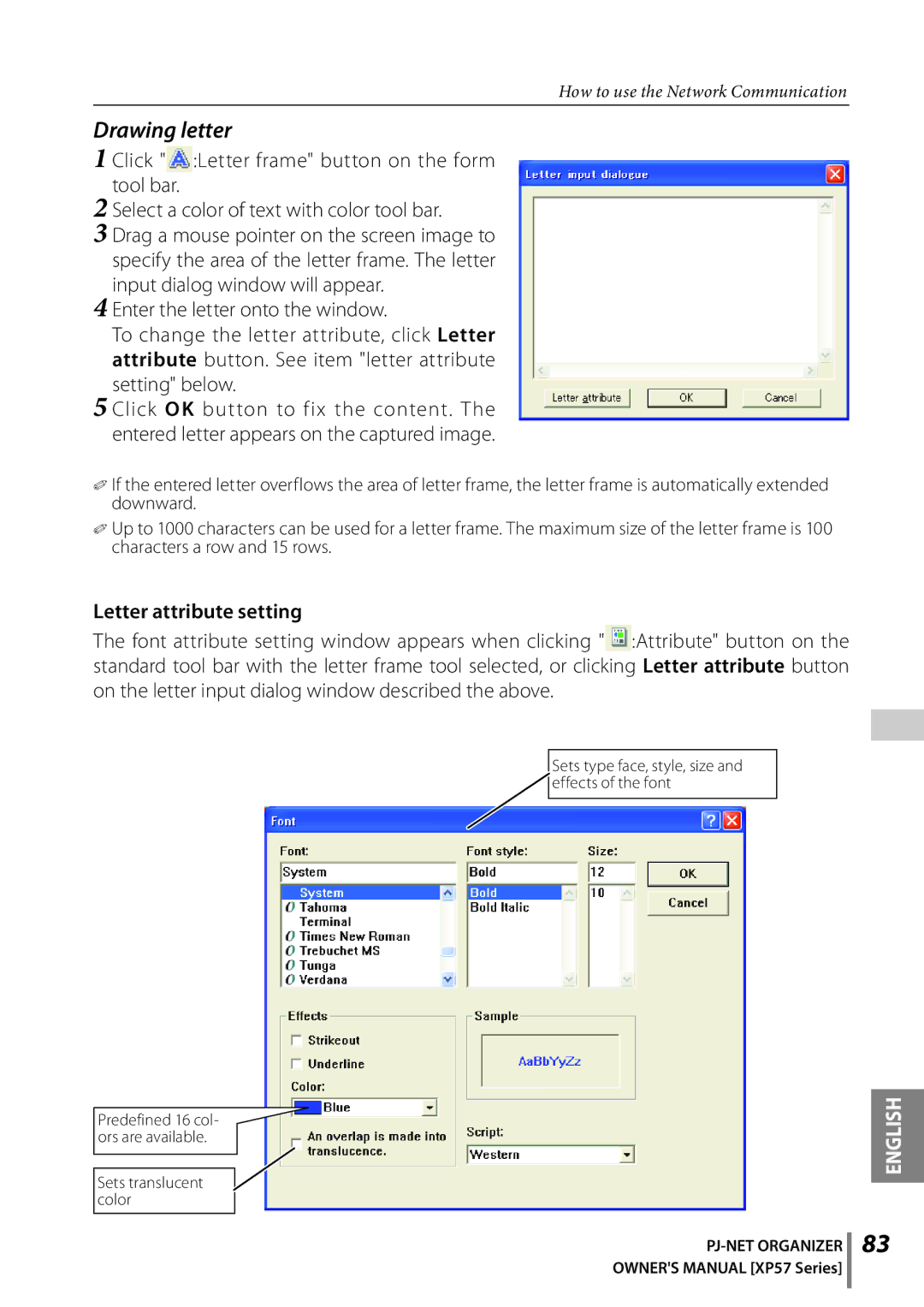 Sanyo POA-PN03C owner manual Drawing letter, Letter attribute setting 