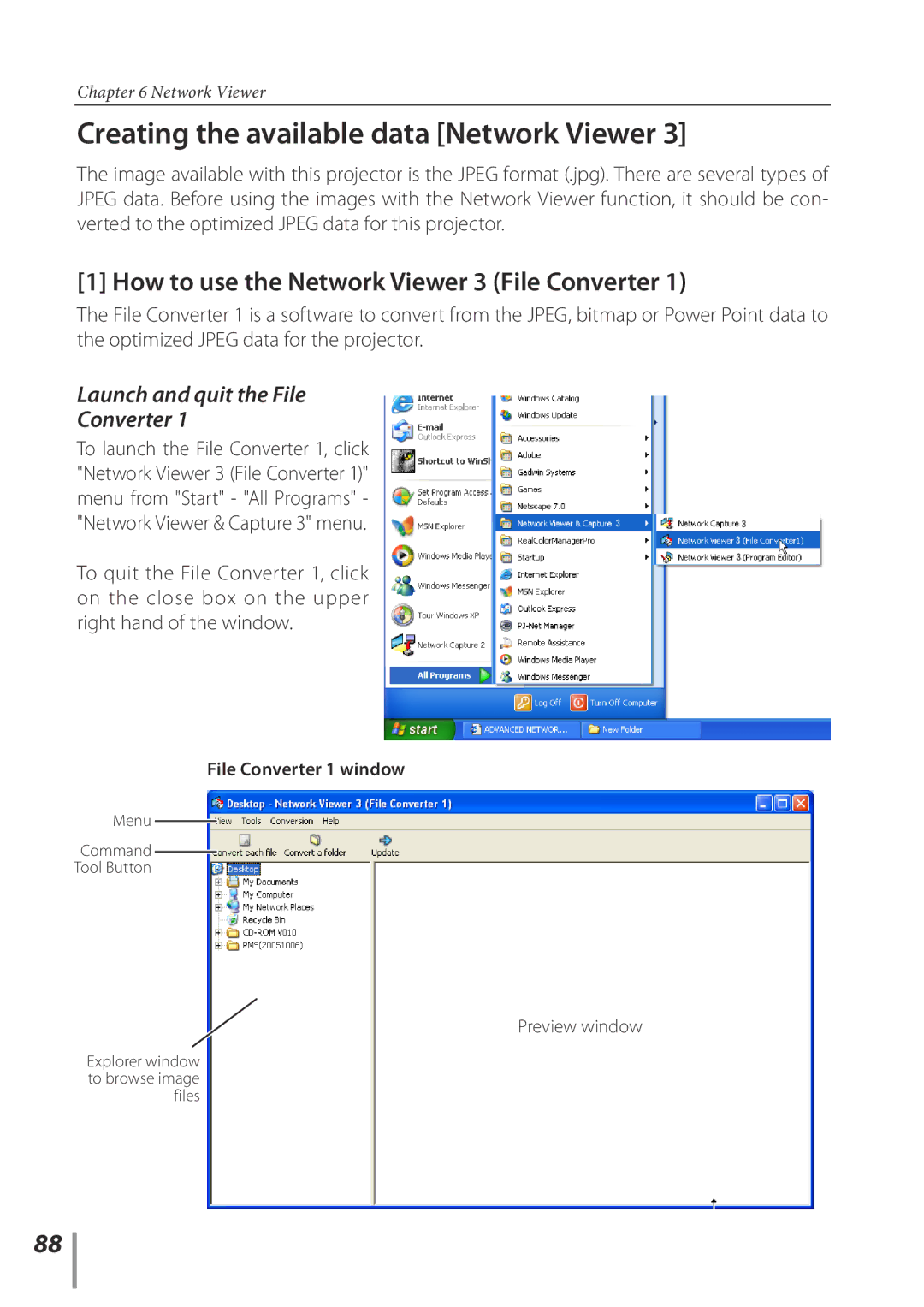 Sanyo POA-PN03C Creating the available data Network Viewer, How to use the Network Viewer 3 File Converter, Preview window 