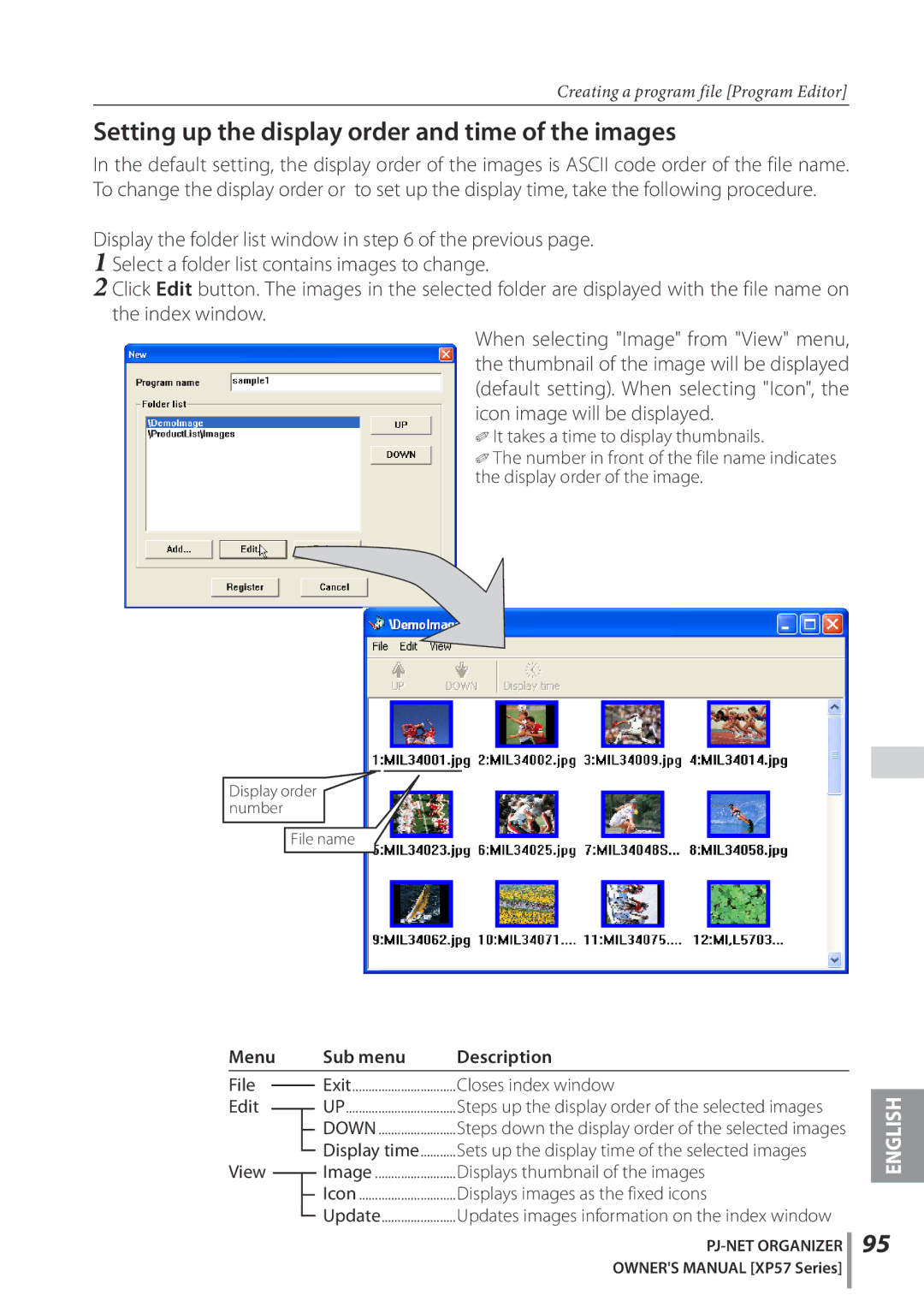 Sanyo POA-PN03C owner manual Setting up the display order and time of the images 