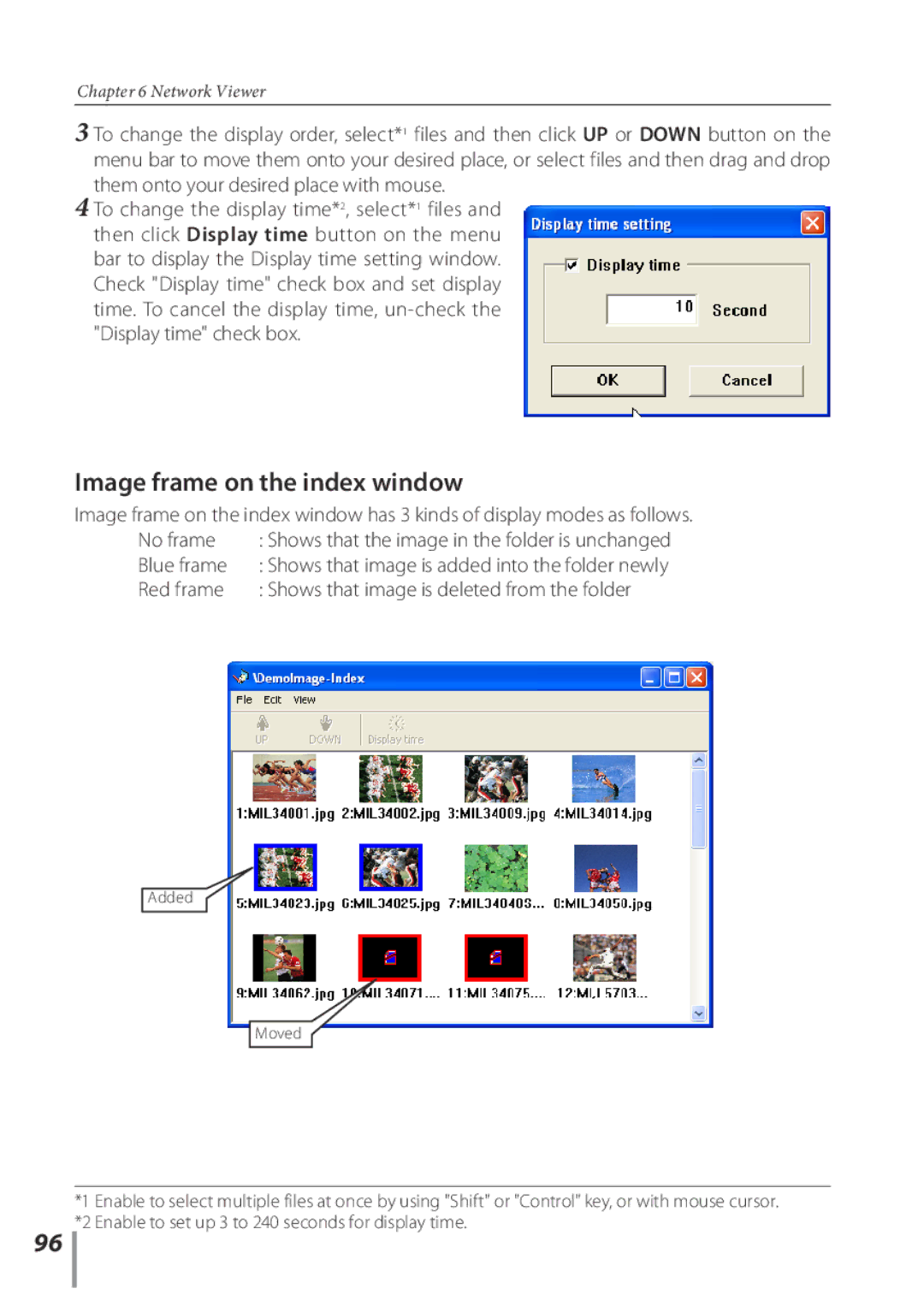 Sanyo POA-PN03C Image frame on the index window, Blue frame, Red frame, Shows that the image in the folder is unchanged 