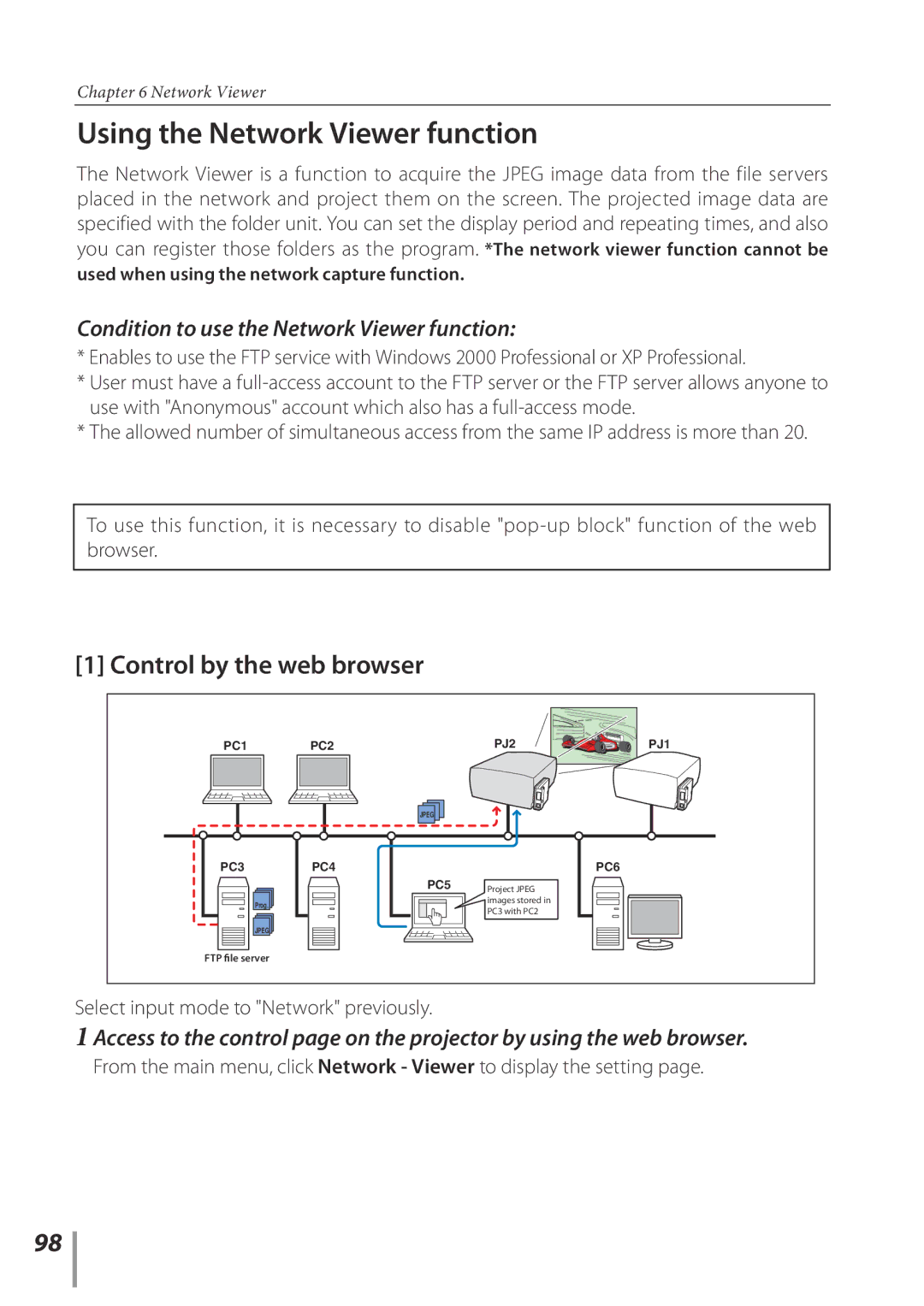 Sanyo POA-PN03C owner manual Using the Network Viewer function, Condition to use the Network Viewer function 