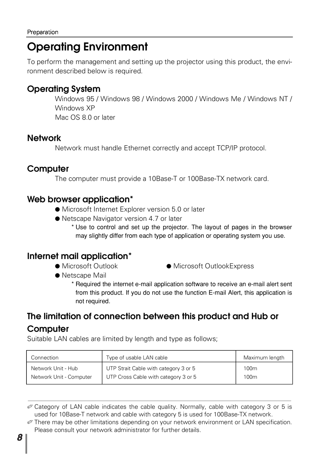 Sanyo POA-PN10 owner manual Operating Environment, Operating System, Network, Computer, Web browser application 