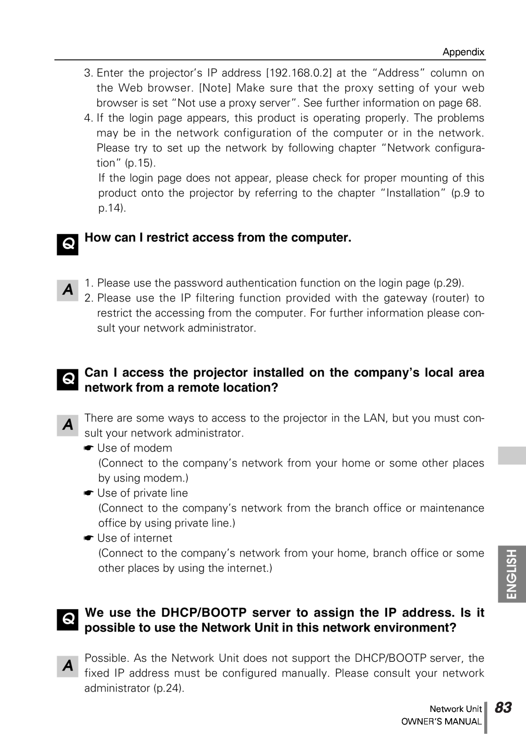 Sanyo POA-PN10 owner manual Q How can I restrict access from the computer, English 
