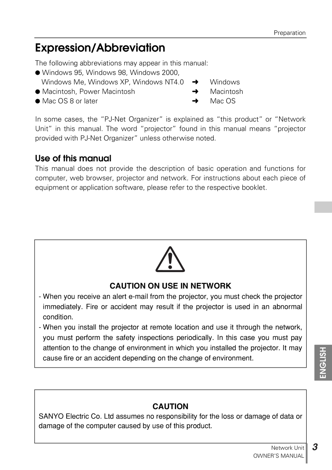 Sanyo POA-PN10 owner manual Expression/Abbreviation, Use of this manual 