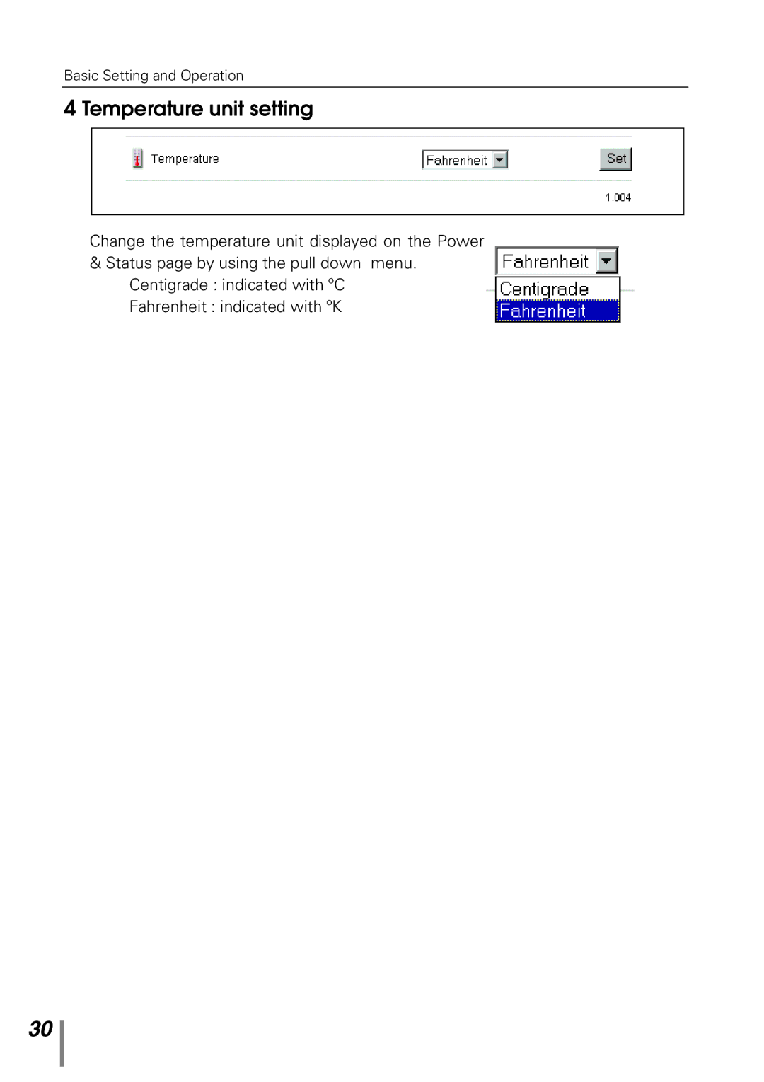 Sanyo POA-PN10 owner manual Temperature unit setting 