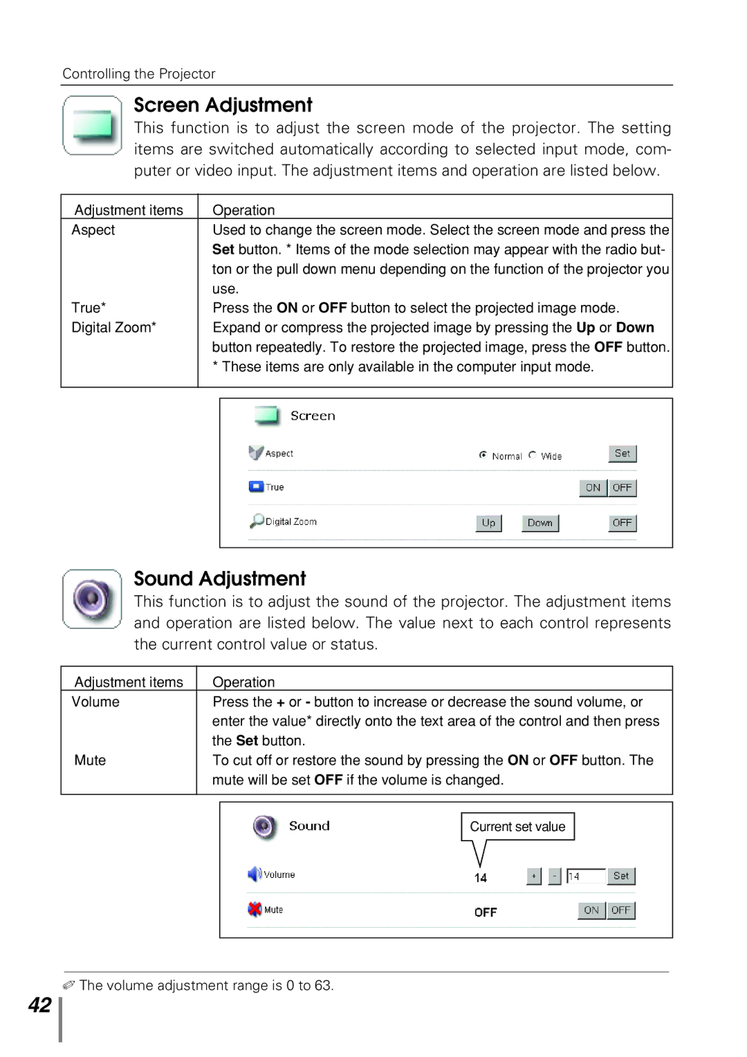 Sanyo POA-PN10 owner manual Screen Adjustment, Sound Adjustment 