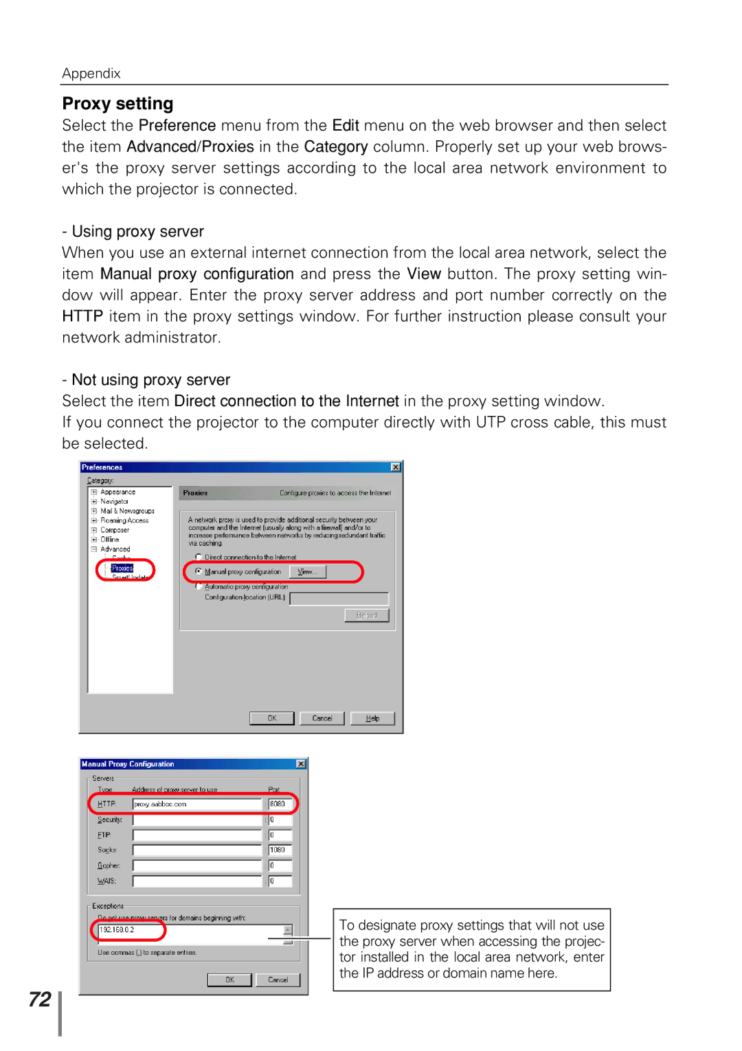 Sanyo POA-PN10 owner manual Proxy setting 