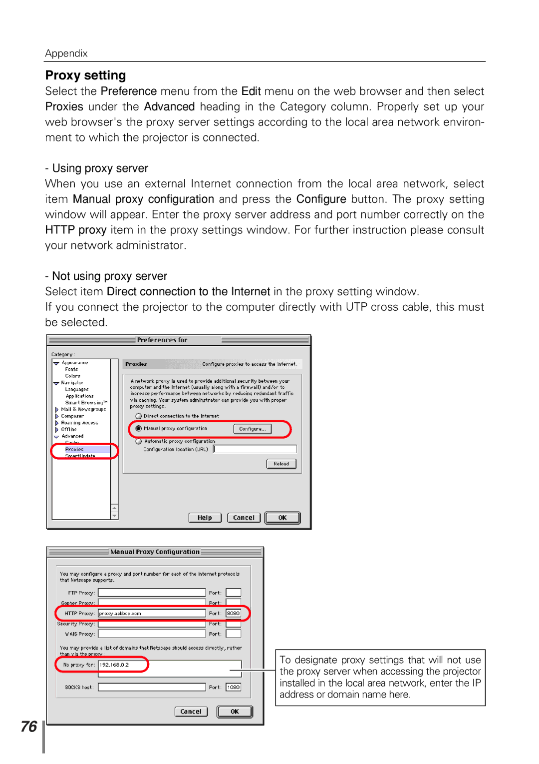 Sanyo POA-PN10 owner manual Proxy setting 