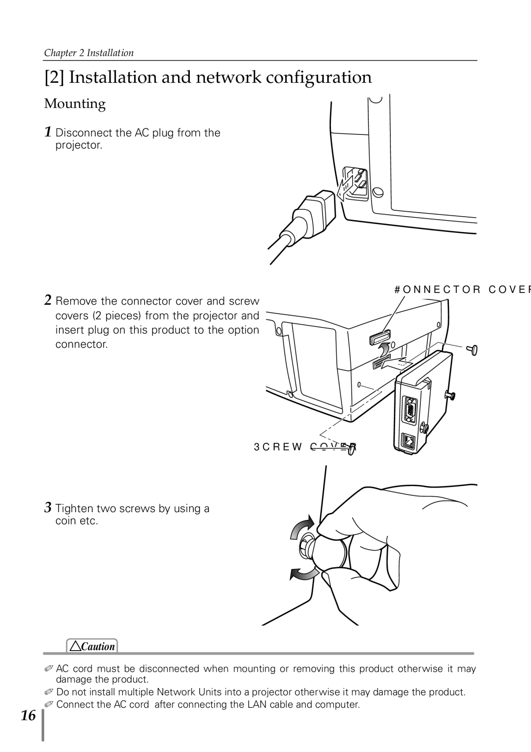 Sanyo POA-PN40 owner manual Installation and network configuration, Mounting 