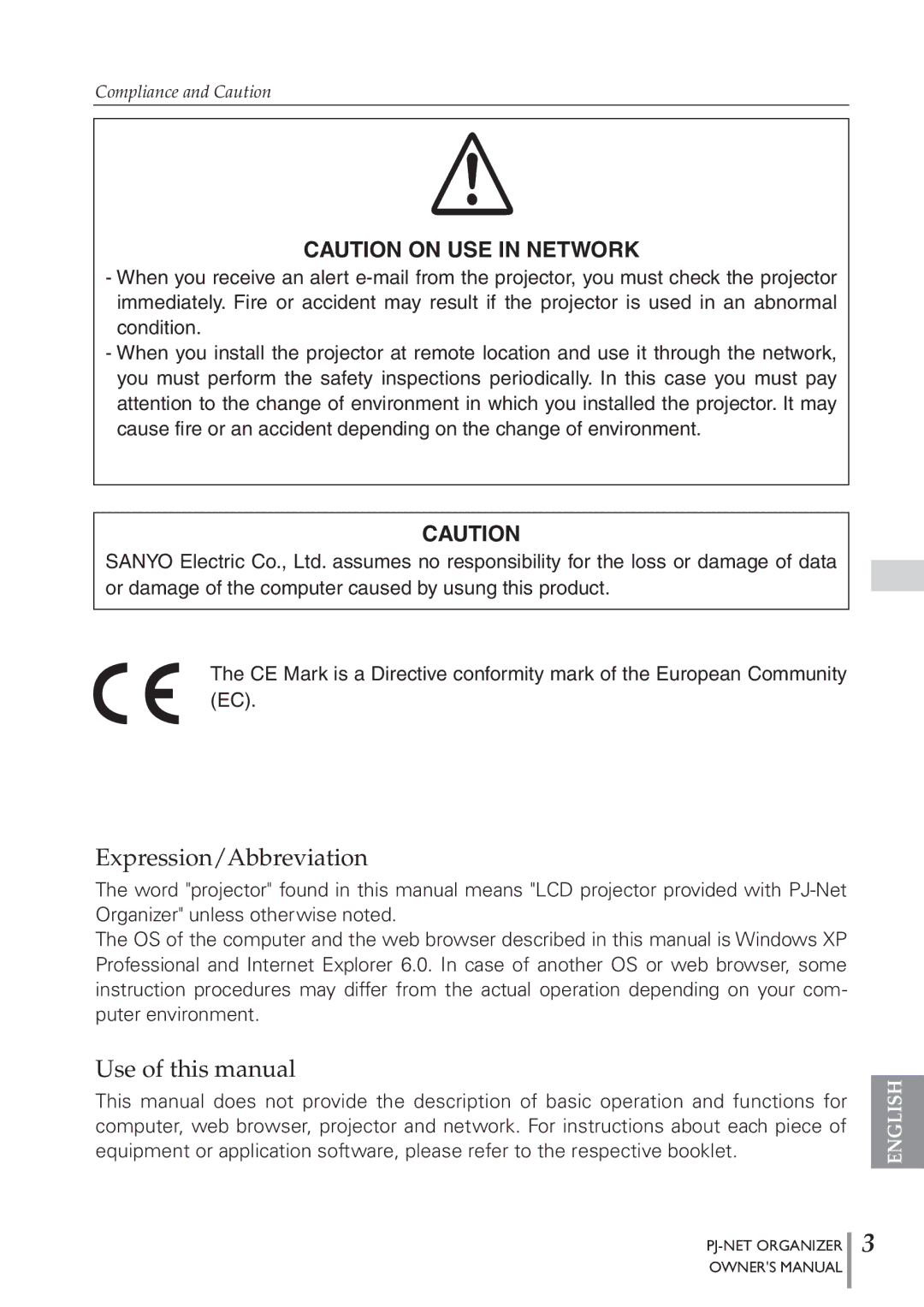 Sanyo POA-PN40 owner manual Expression/Abbreviation, Use of this manual 