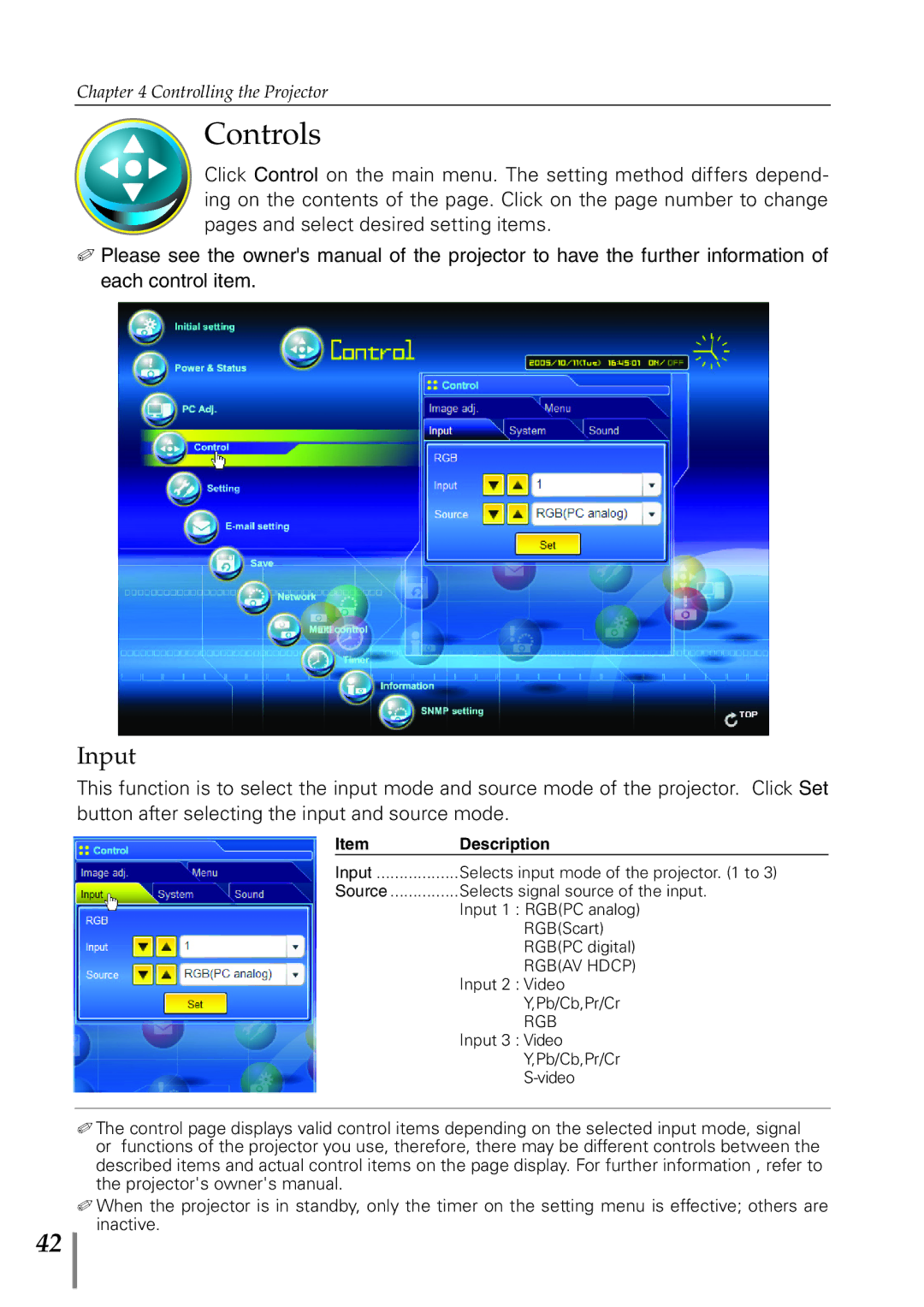 Sanyo POA-PN40 owner manual Controls, Input 