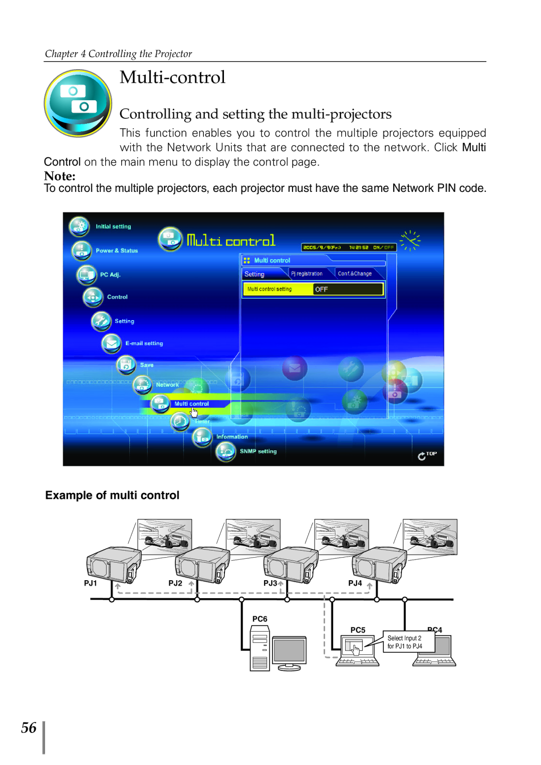 Sanyo POA-PN40 owner manual Multi-control, Controlling and setting the multi-projectors 