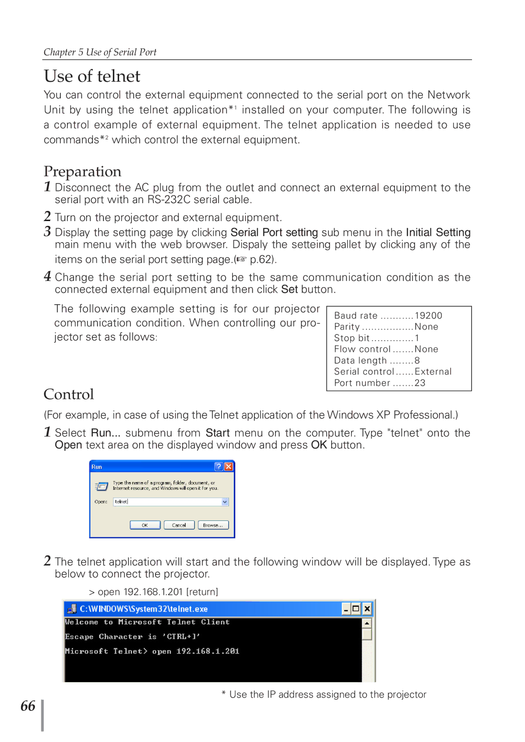 Sanyo POA-PN40 owner manual Use of telnet, Preparation 