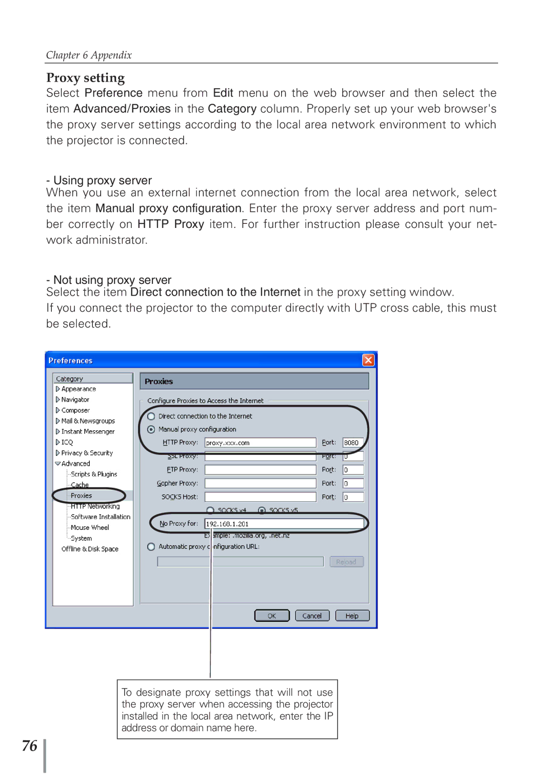 Sanyo POA-PN40 owner manual Proxy setting 