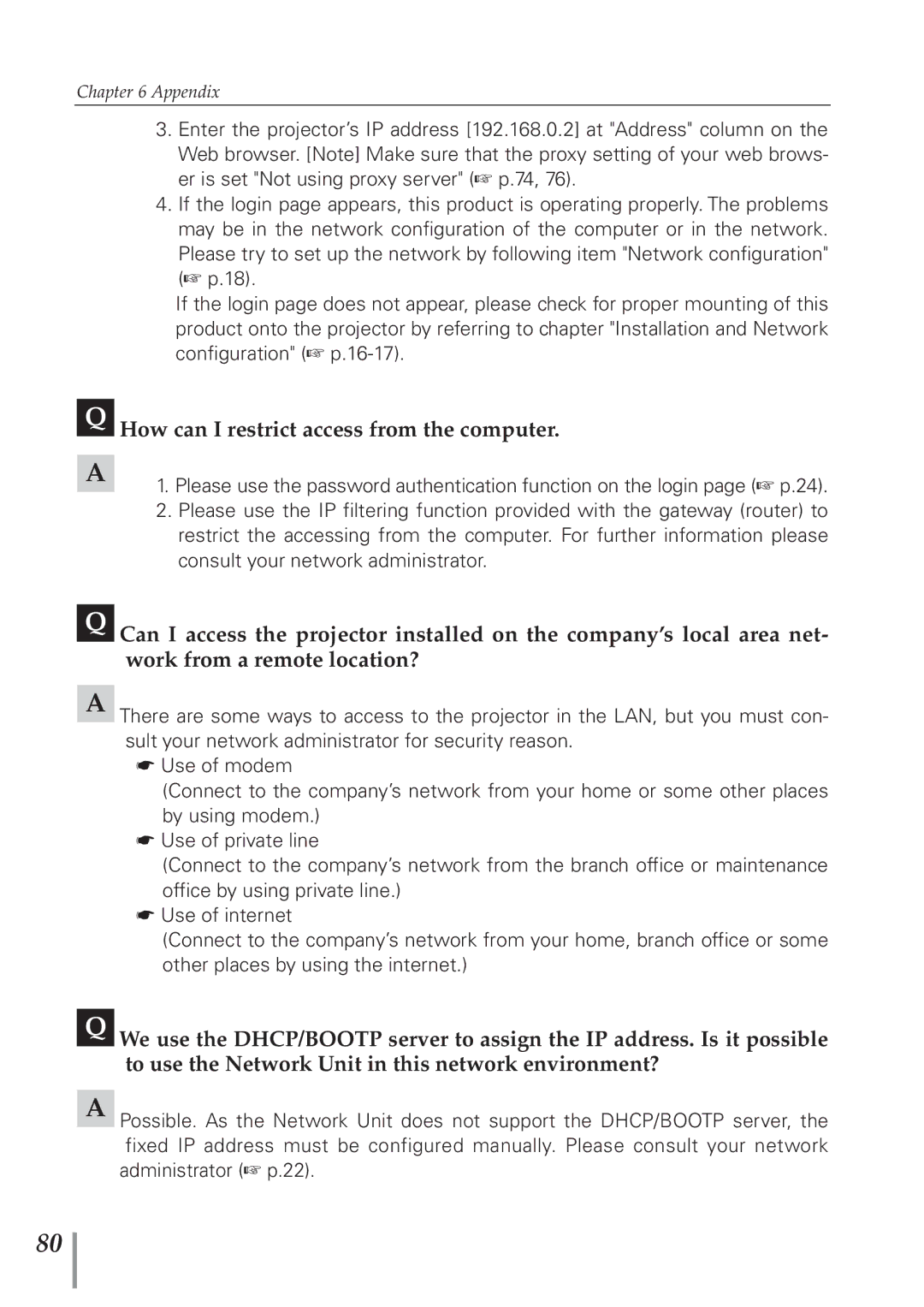 Sanyo POA-PN40 owner manual How can I restrict access from the computer 