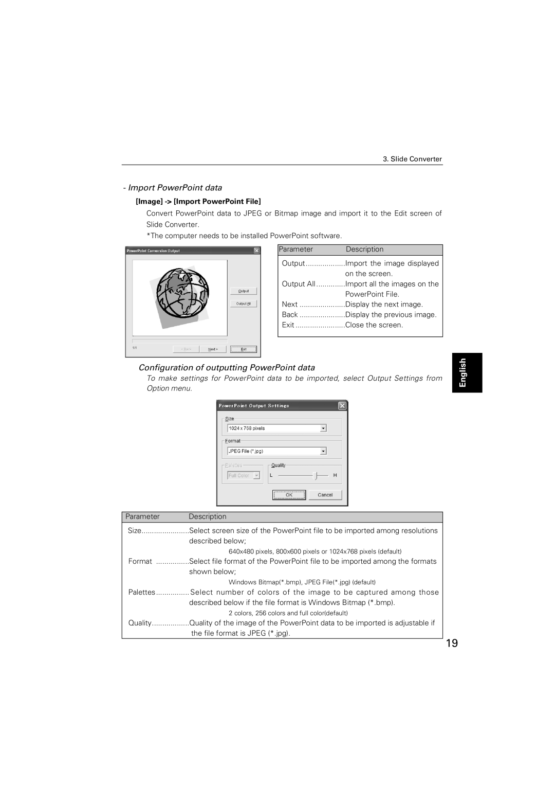 Sanyo POA-USB02 Import PowerPoint data, Configuration of outputting PowerPoint data, Image Import PowerPoint File 