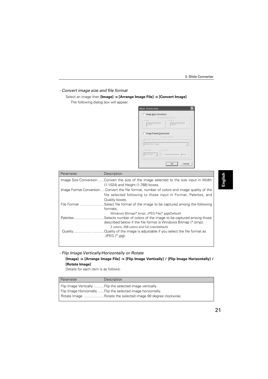 Sanyo POA-USB02 owner manual Convert image size and file format, Flip Image Vertically/Horizontally or Rotate 