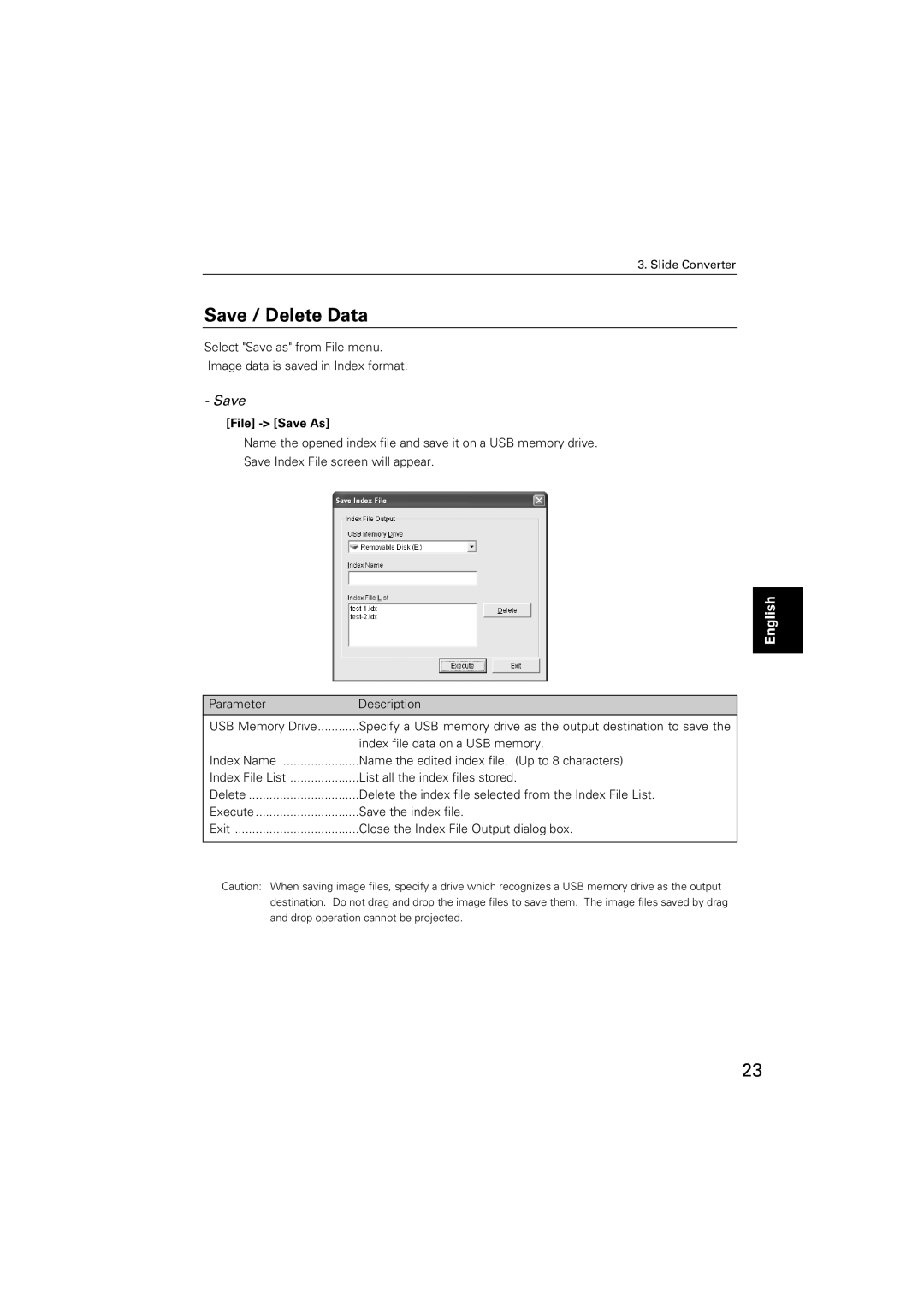 Sanyo POA-USB02 owner manual Save / Delete Data, File Save As 