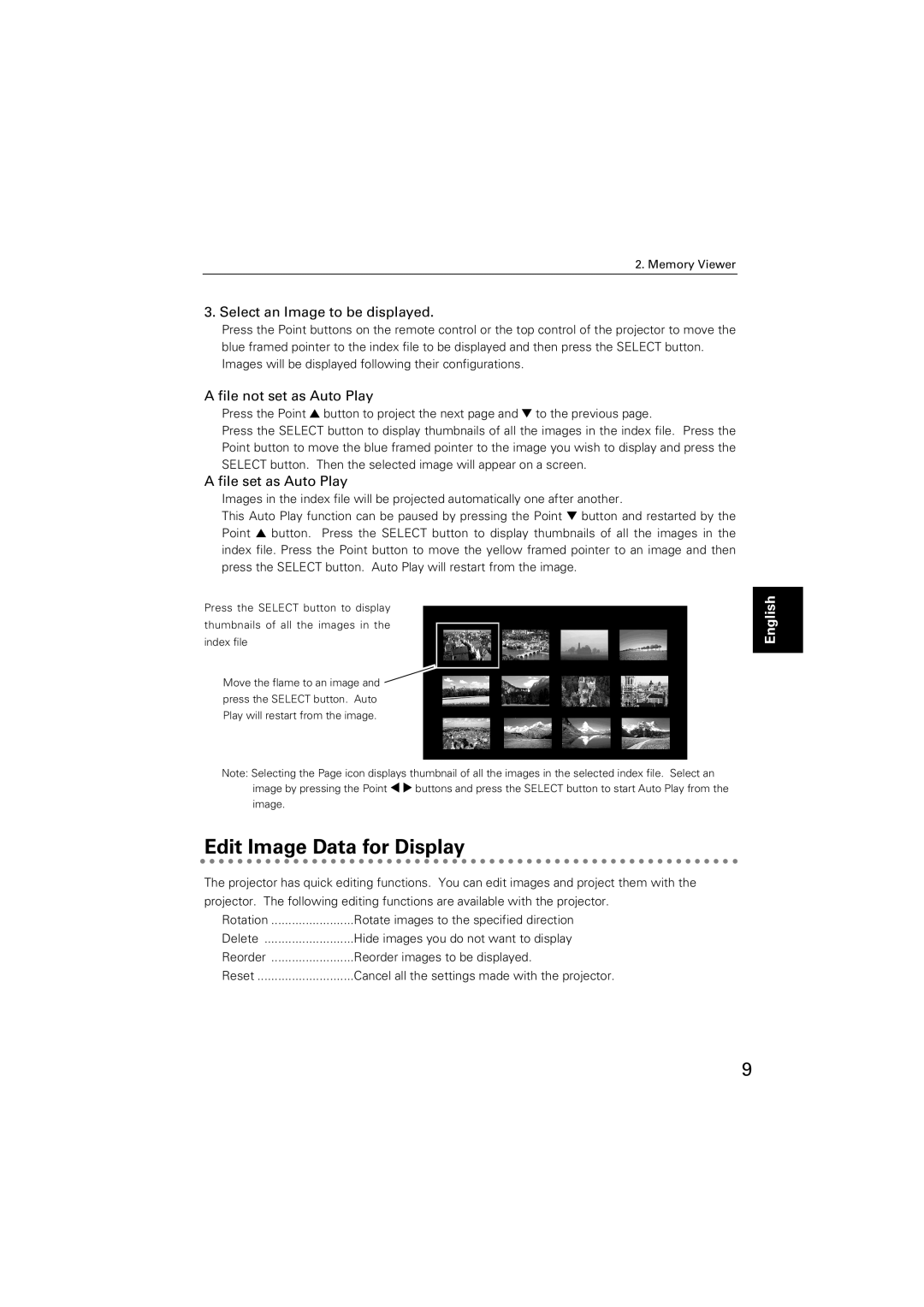 Sanyo POA-USB02 owner manual Edit Image Data for Display, Select an Image to be displayed, File not set as Auto Play 