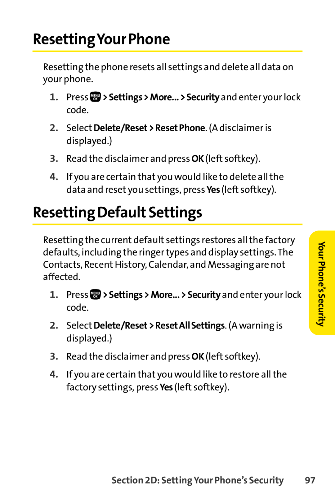 Sanyo PRO-200 manual ResettingYour Phone, Resetting DefaultSettings 