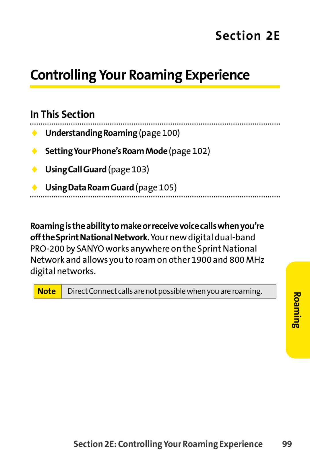 Sanyo PRO-200 manual Controlling Your Roaming Experience, This Section 