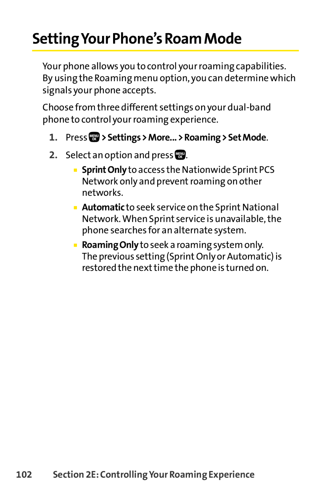 Sanyo PRO-200 manual SettingYour Phone’s Roam Mode, Press SettingsMore...RoamingSetMode 